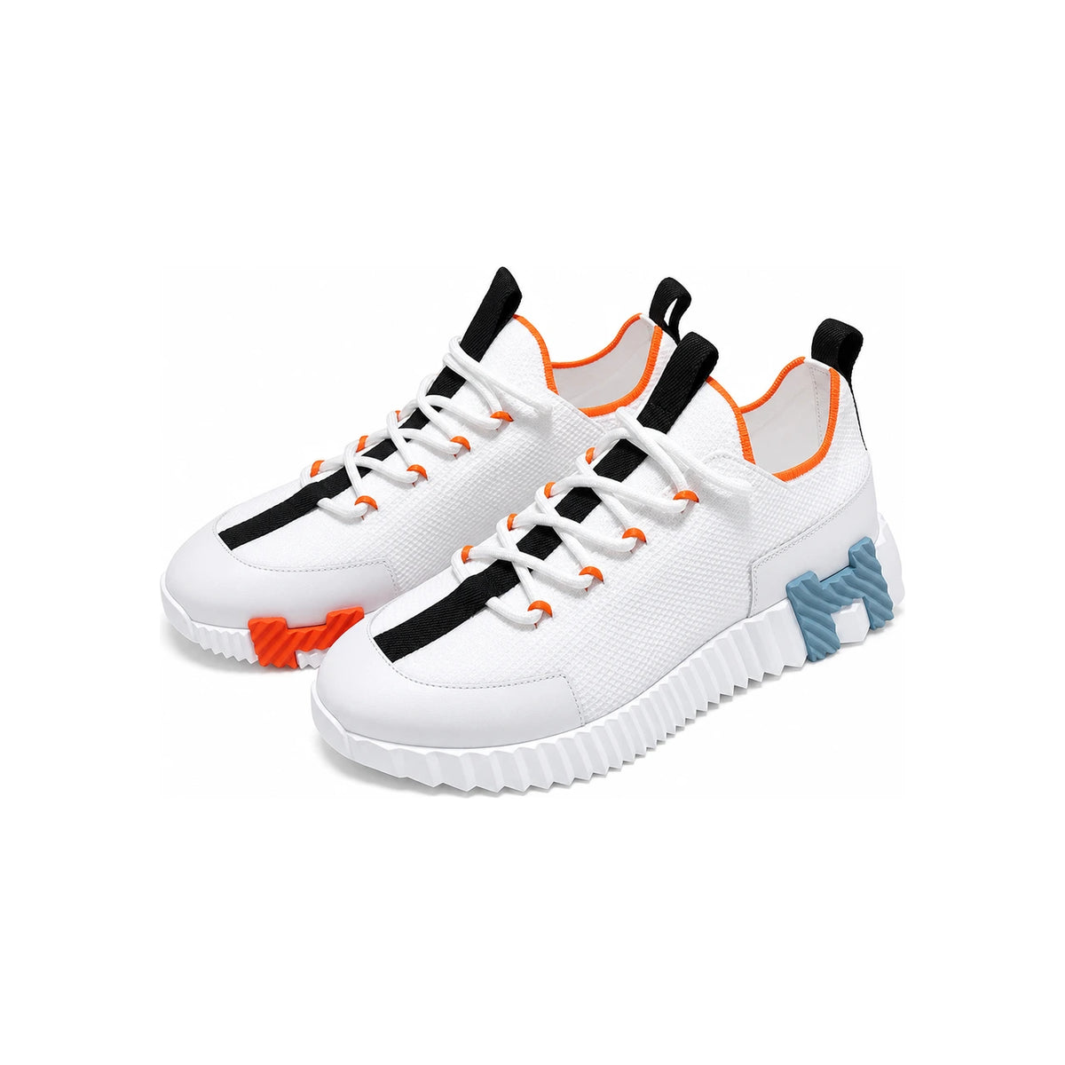 HERMES Lift Slip-On Sneakers Knit Calfskin White H Orange Sky