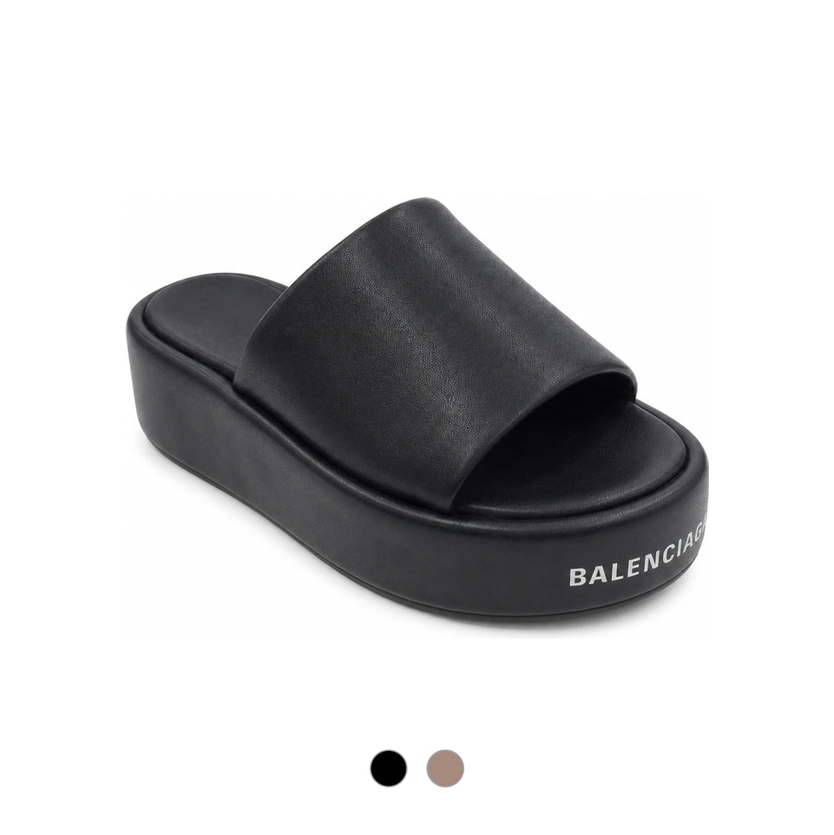 BALENCIAGA Nappa Leather Platform Slide Sandals Women 656960 WA2M3