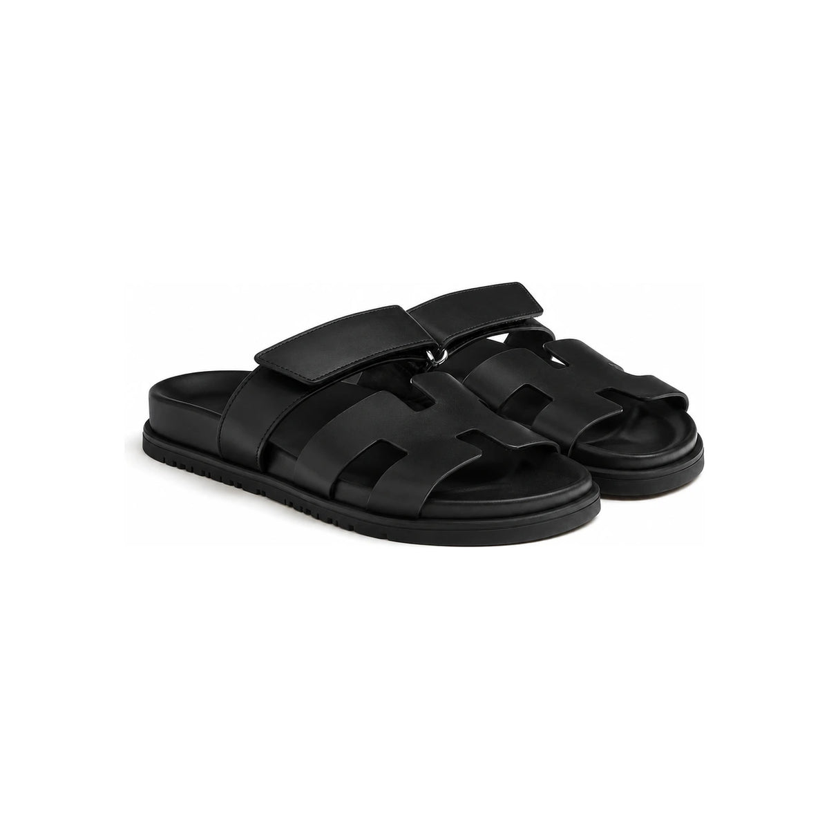 HERMES Chypre Classic Black Leather Sandals