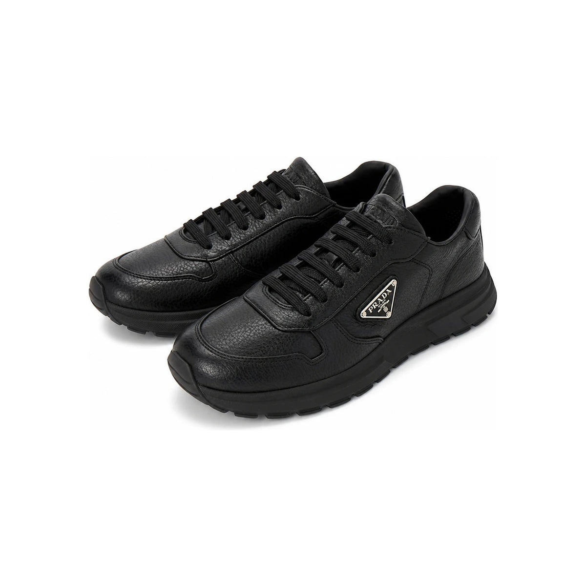PRADA Black Leather Low-Top Sneakers for Men