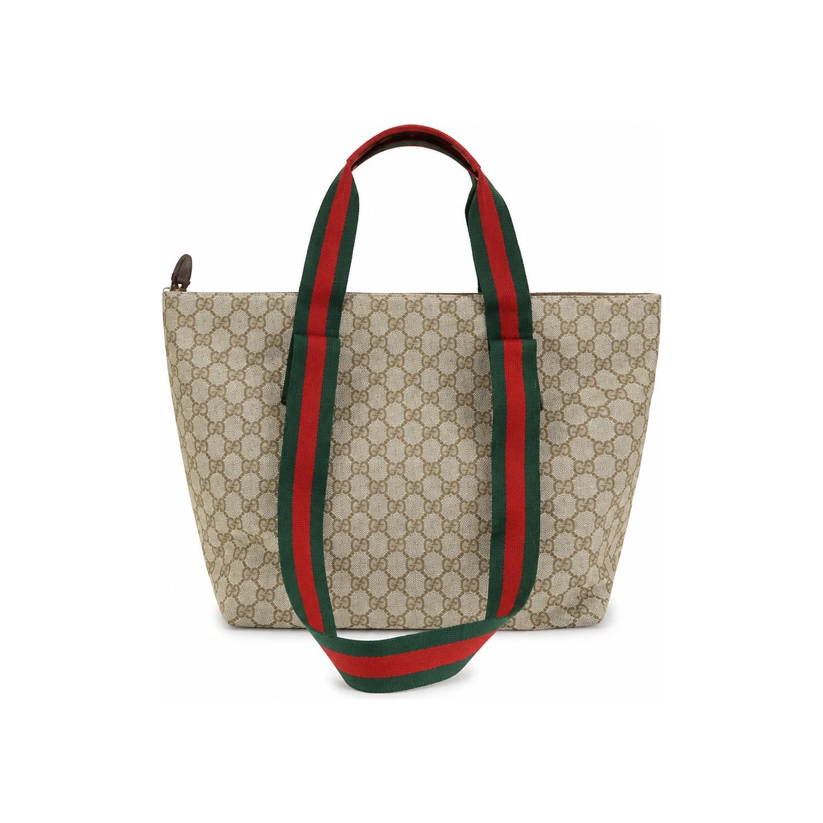 GUCCI GG Small Tote Bag Beige Canvas Leather Trim Tote