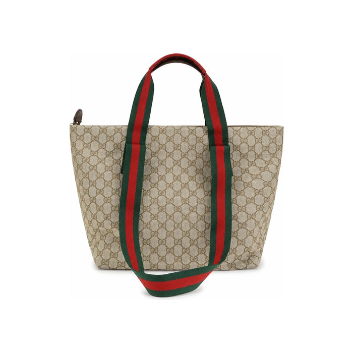 GUCCI GG Small Tote Bag Beige Canvas Leather Trim Tote