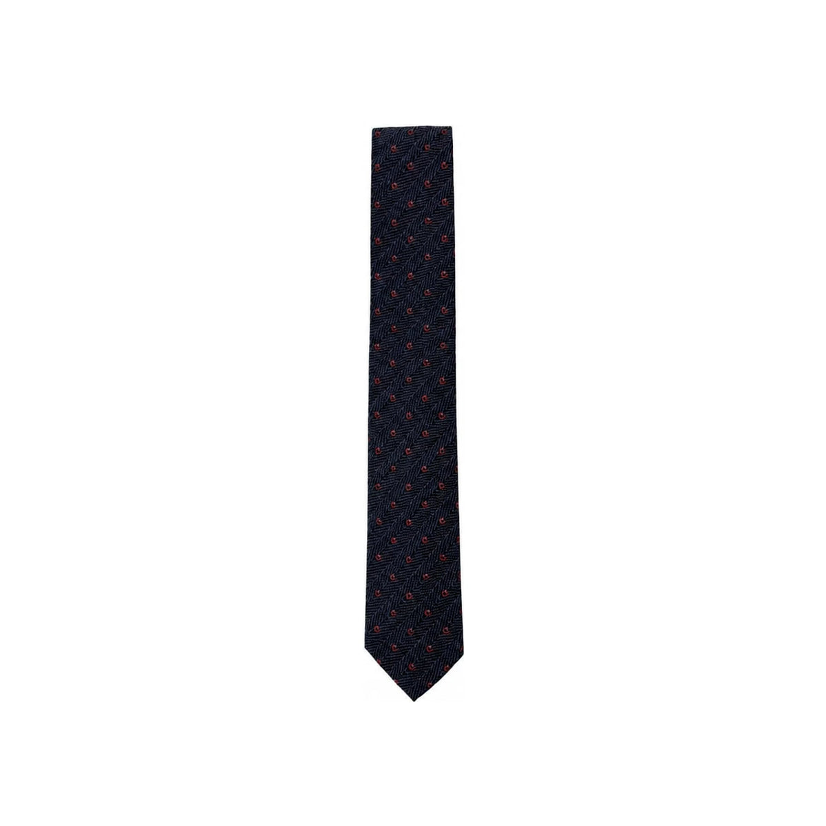 Ferragamo Gancini Chevron Jacquard Tie Navy Blue Red 35 1359 0789359