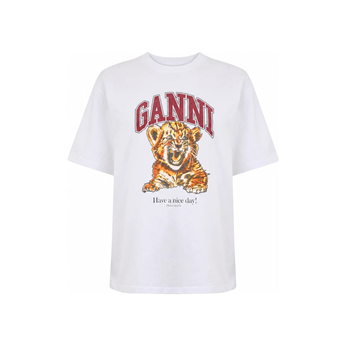 GANNI Beads Baby Tiger Print T-Shirt Bright White