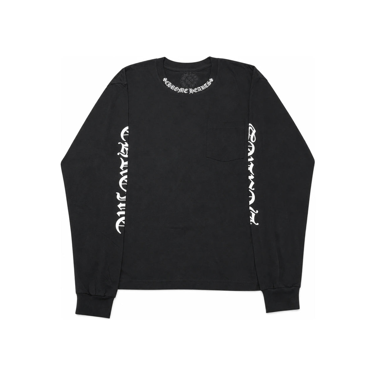 Chrome Hearts Black Long Sleeve Pocket Crewneck T-Shirt with Script Logo
