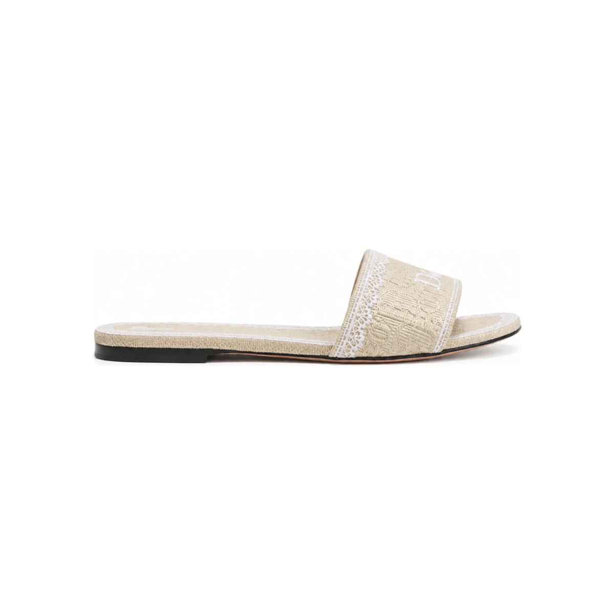 DIOR White Lace Cotton Dior Oblique Embroidered D-Touch Slide Pum KCO531DET S30T
