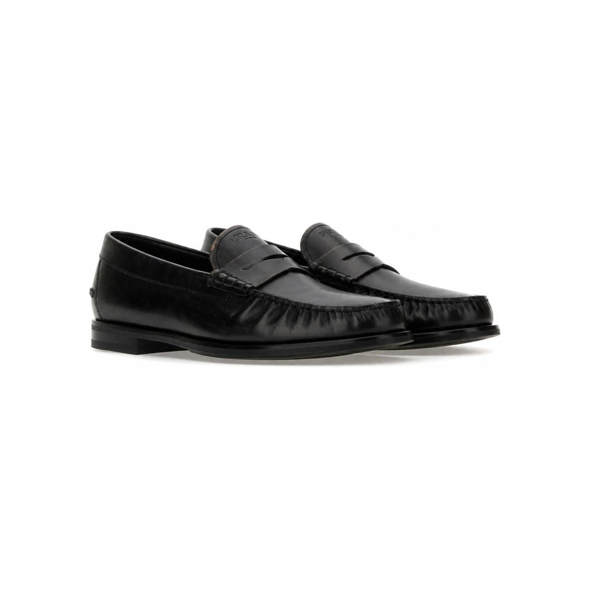 PRADA Black Leather Loafers for Men