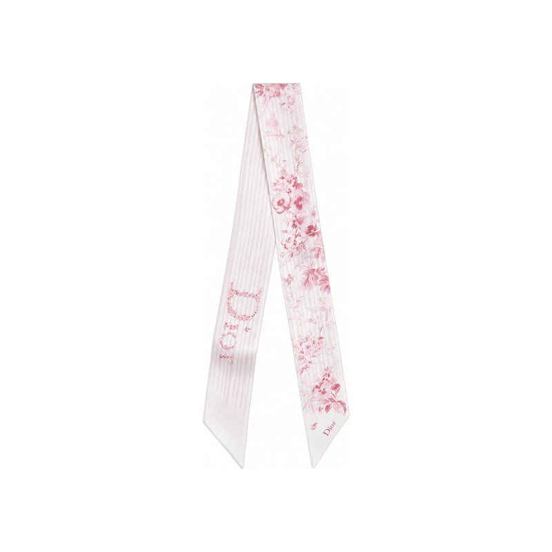 DIOR Toile de Jouy Floral Garden Mitzah Scarf White Pink Silk Twill
