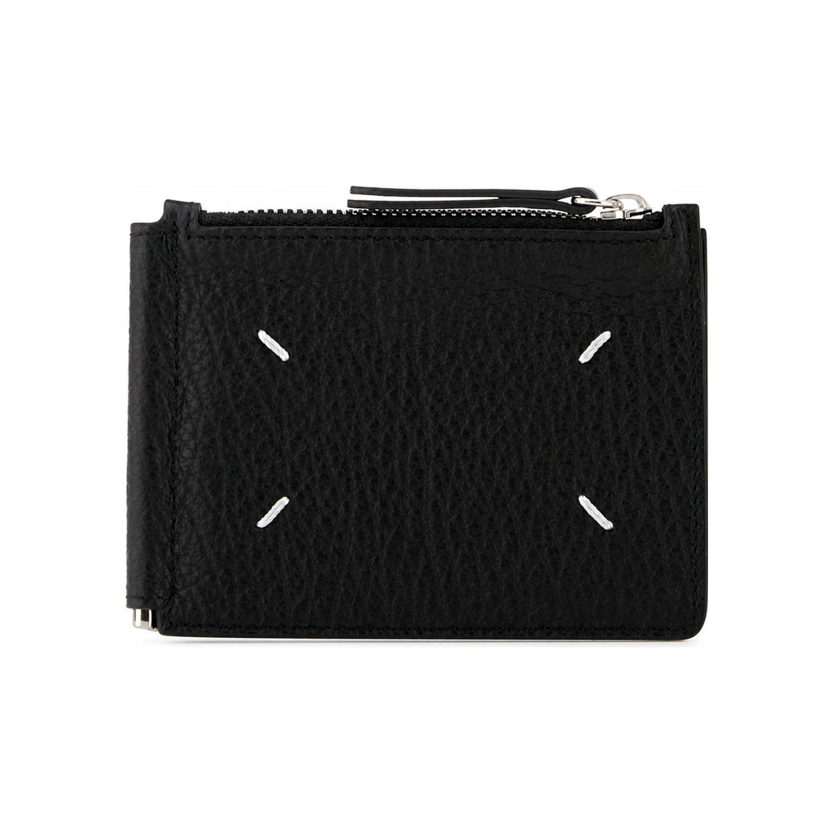 Maison Margiela Stitch Money Clip Bifold Wallet Black Leather