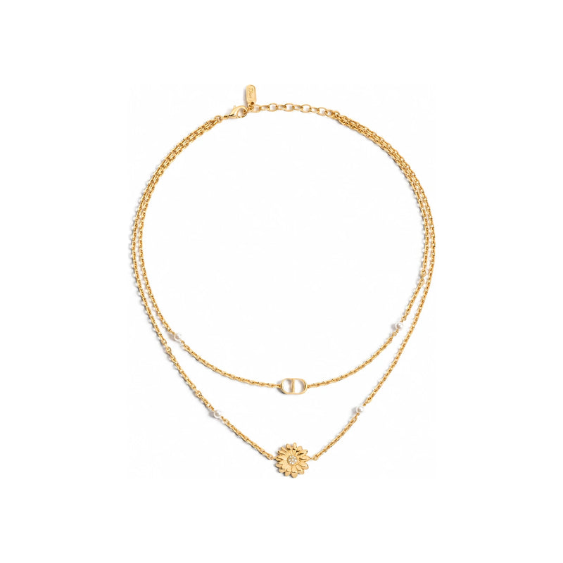 DIOR Gold-Tone Metal Necklace White Resin Pearl Crystal Multi-Fl N3841WOMCY D319