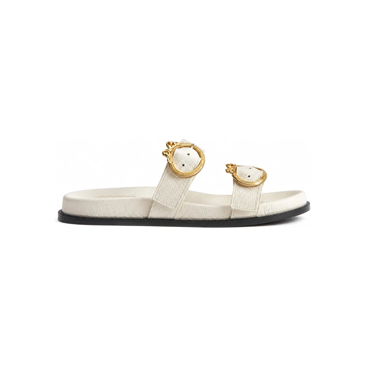 DIOR Medallion Buckle Slides White Grained Calfskin Sandals KCO859VGR S03W
