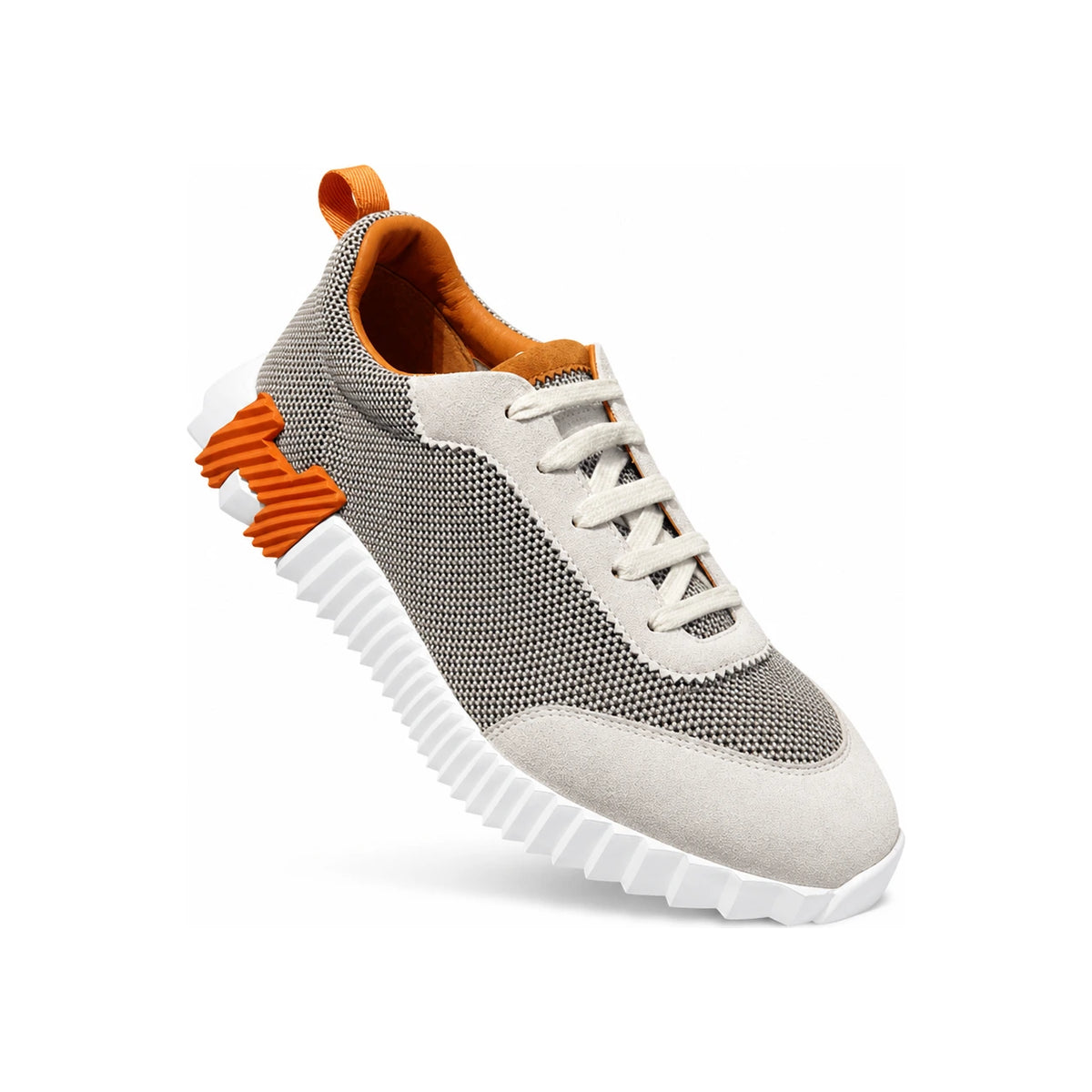 HERMES Beige Suede Bouncing Sneakers Blue Orange Two-Tone Low-Top