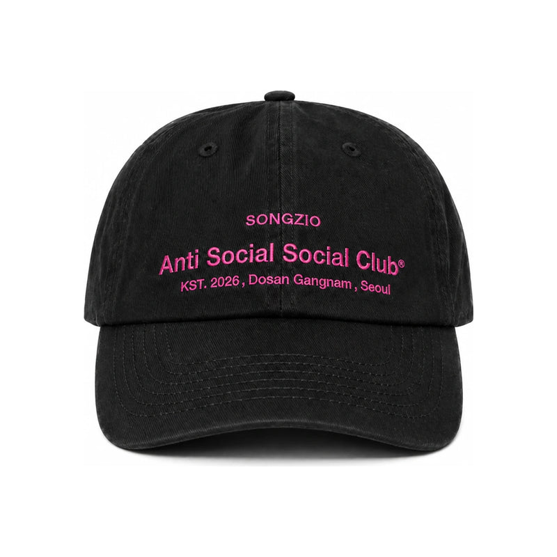 Anti Social Social Club x Songzio Pink Logo Embroidered Black Baseba MI2CP750 BK