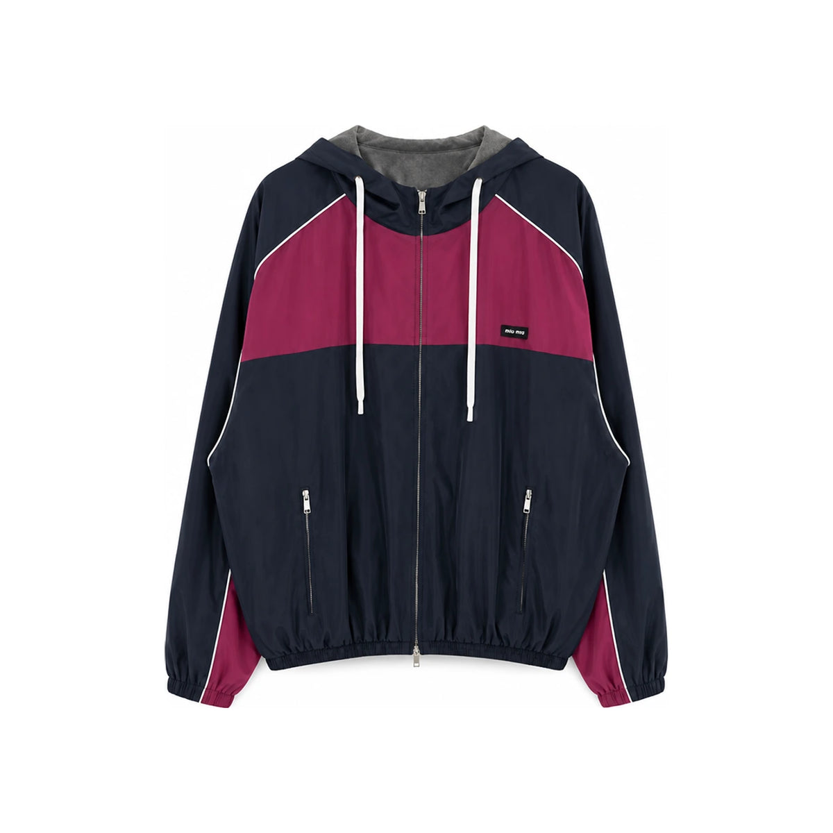 Miu Miu Technical Silk Hooded Jacket Blue Amarena Red ML1220 163P F0W1X