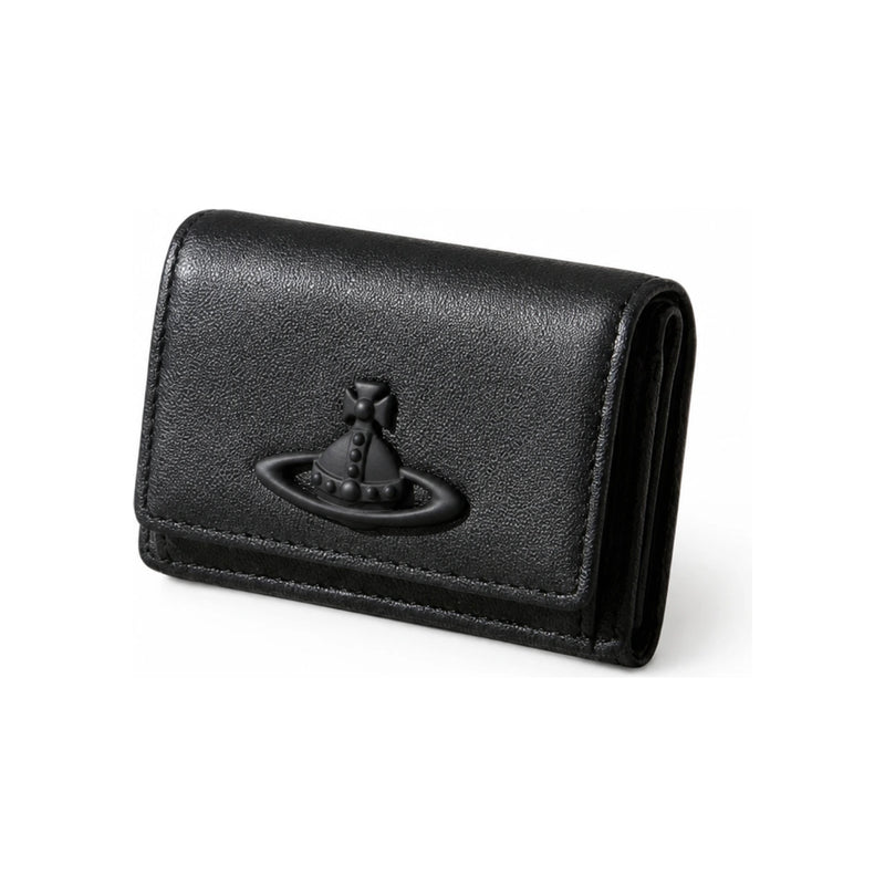 Vivienne Westwood Logo Tri-Fold Wallet Black Leather Women’s