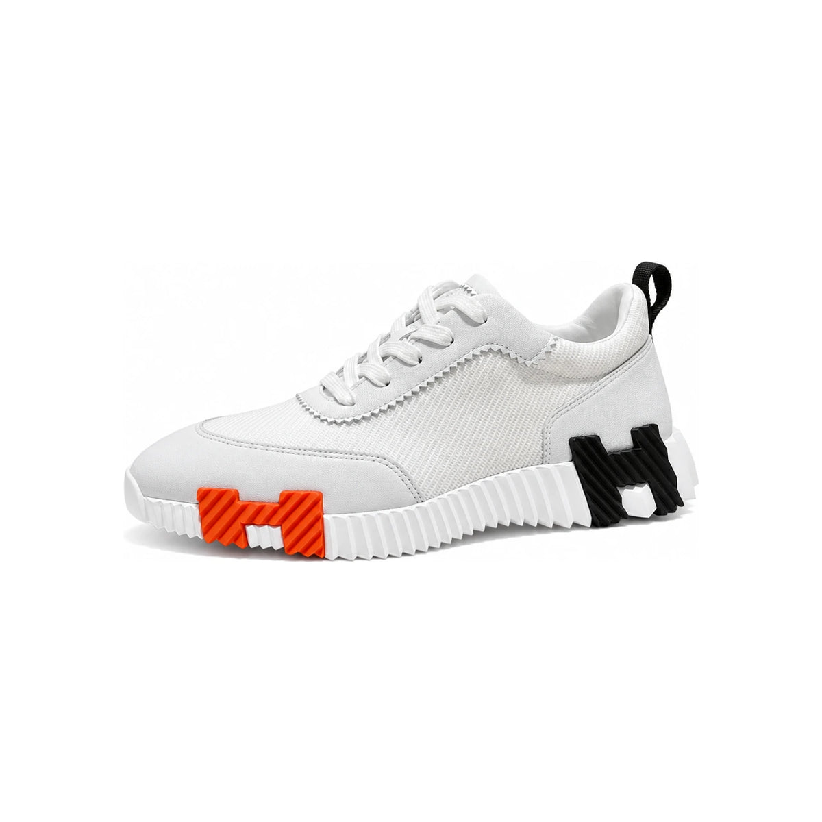 HERMES Men’s Bouncing Sneakers Suede Calfskin White H Black Orange Low-Top