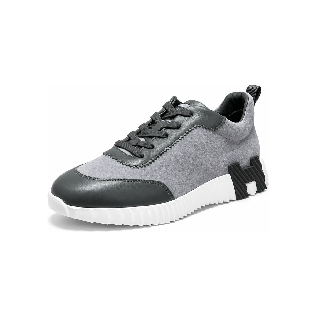 HERMES Men Bouncing Sneakers Suede Calfskin Gray Jean Gray H Black Low-Top