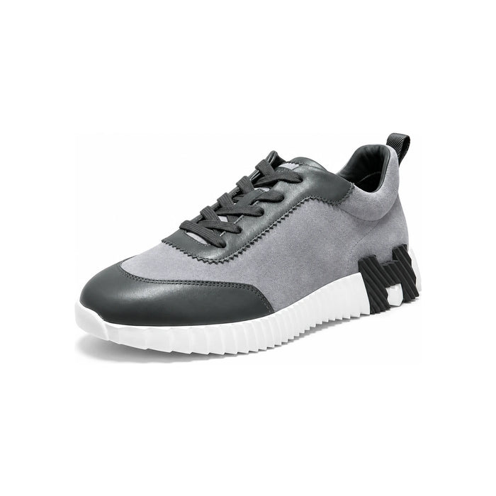 HERMES Men Bouncing Sneakers Suede Calfskin Gray Jean Gray H Black Low-Top