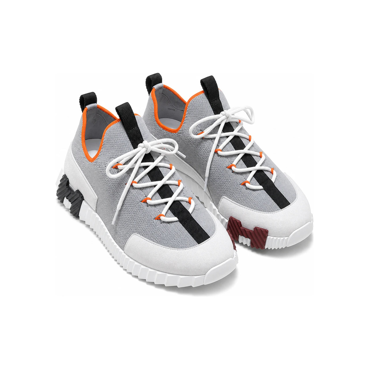 HERMES Men’s Lift Slip-On Sneakers Knit Calfskin Gray H Two-Tone Logo