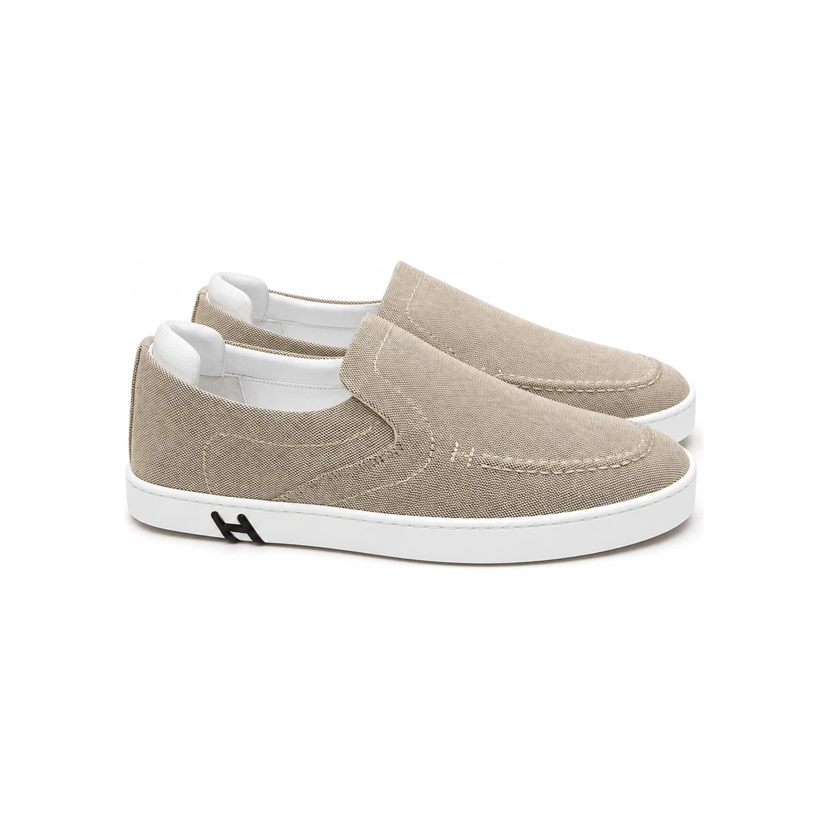 HERMES Beige Canvas Suede Goatskin Kiddy Slip-On Low Top Sneakers
