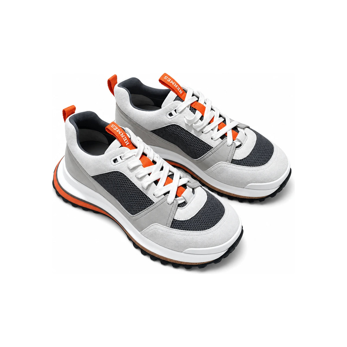 HERMES Men’s Low-Top Sneakers Gray Orange Calfskin Suede