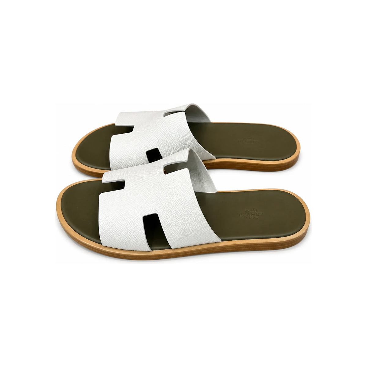 HERMES Izmir Sandals Epsom Calfskin Khaki Beige Men's Slippers