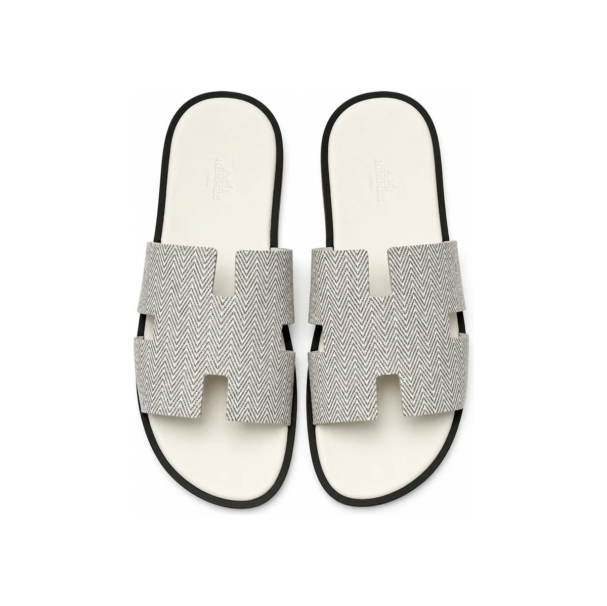 HERMES Izmir Sandals White Herringbone Calfskin Men's Slippers