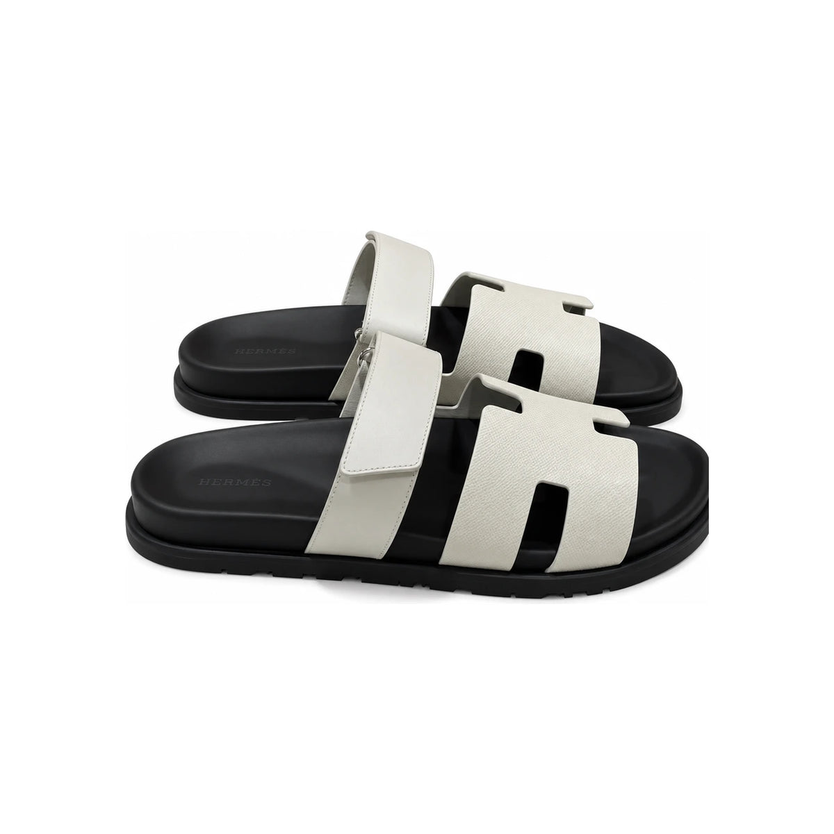 HERMES Mens Chypre Sandals Epsom Calfskin Light Gray