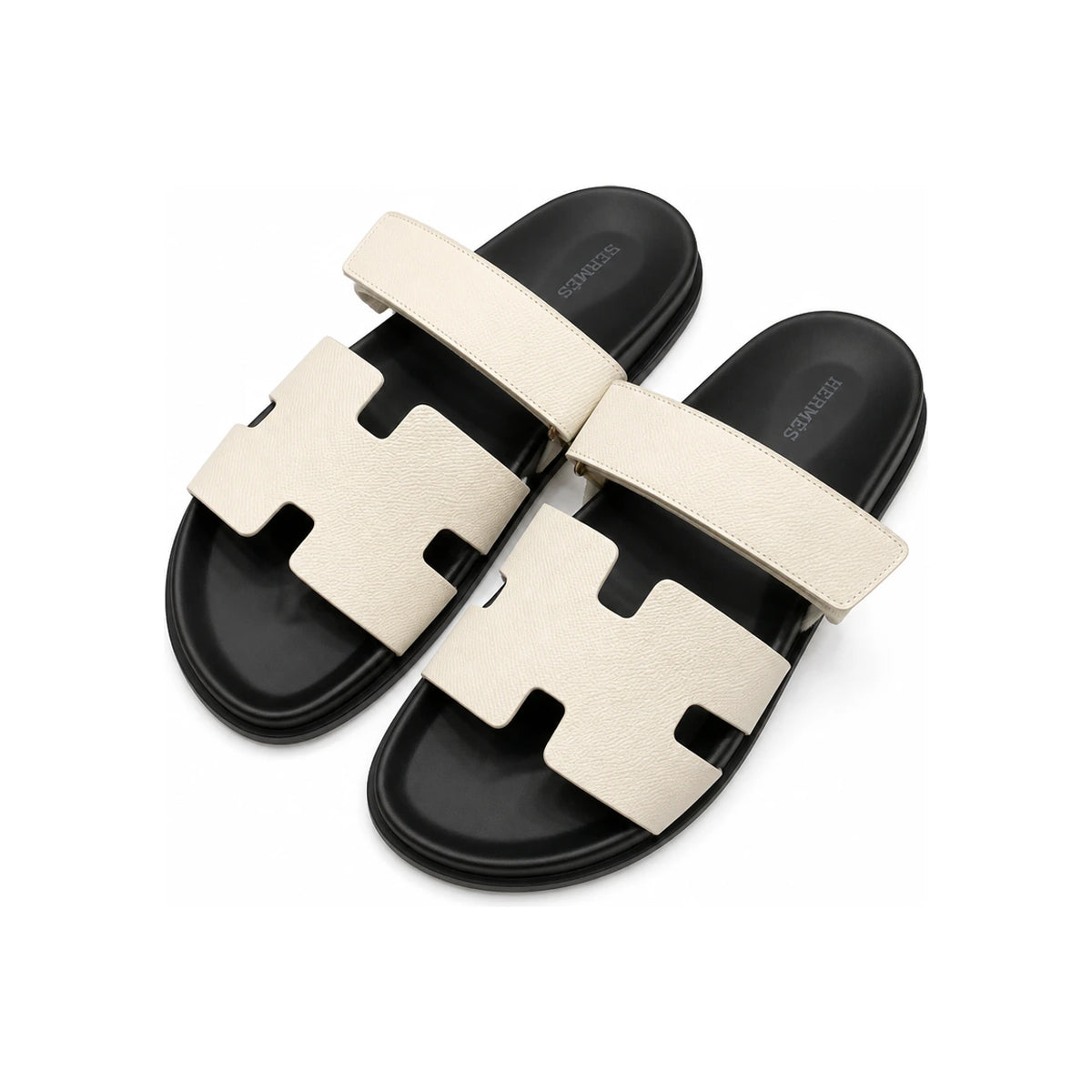 HERMES Chypre Epsom Leather Sandals Ivory Men’s