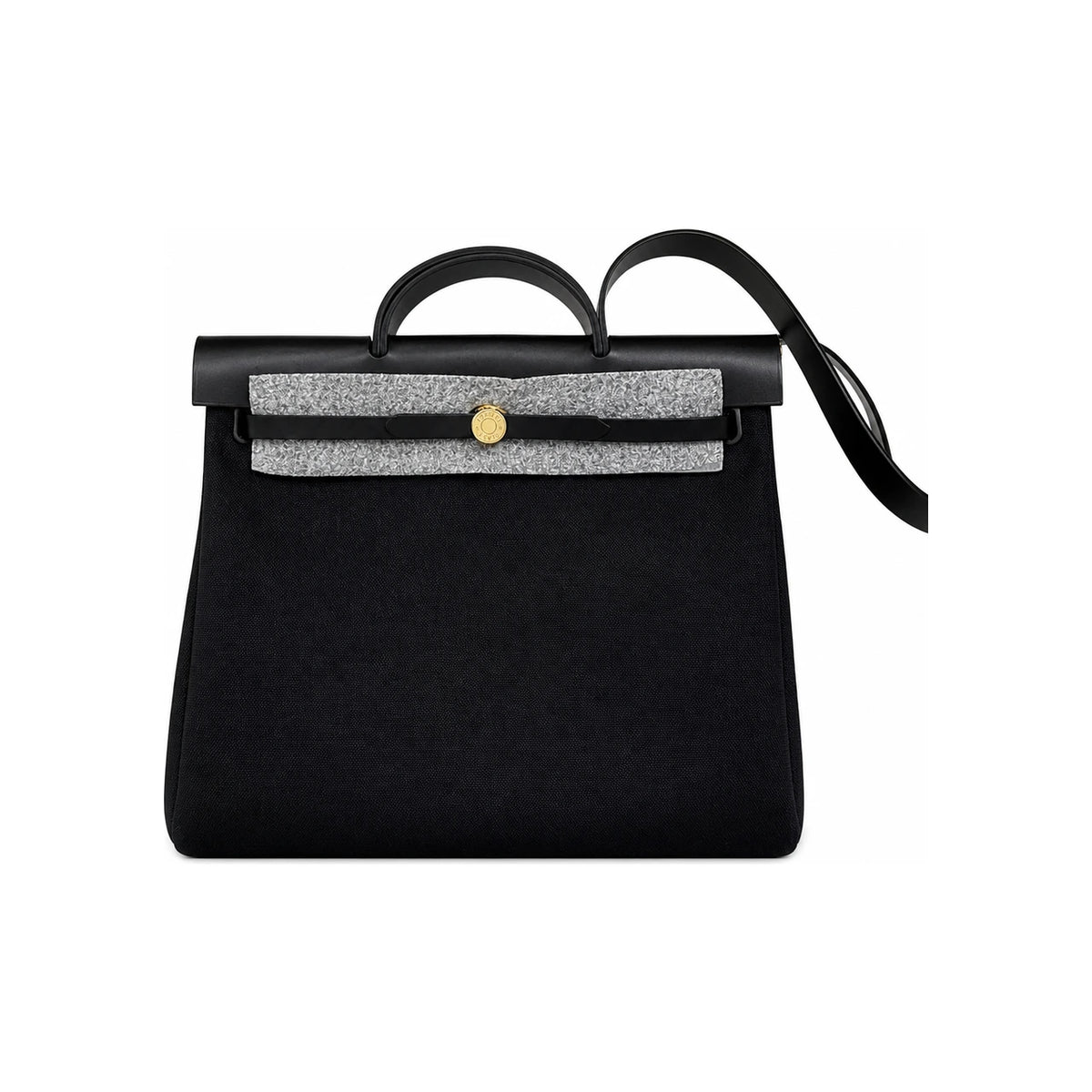 HERMES Black Canvas Herbag 39 Shoulder Tote Bag Gold Hardware