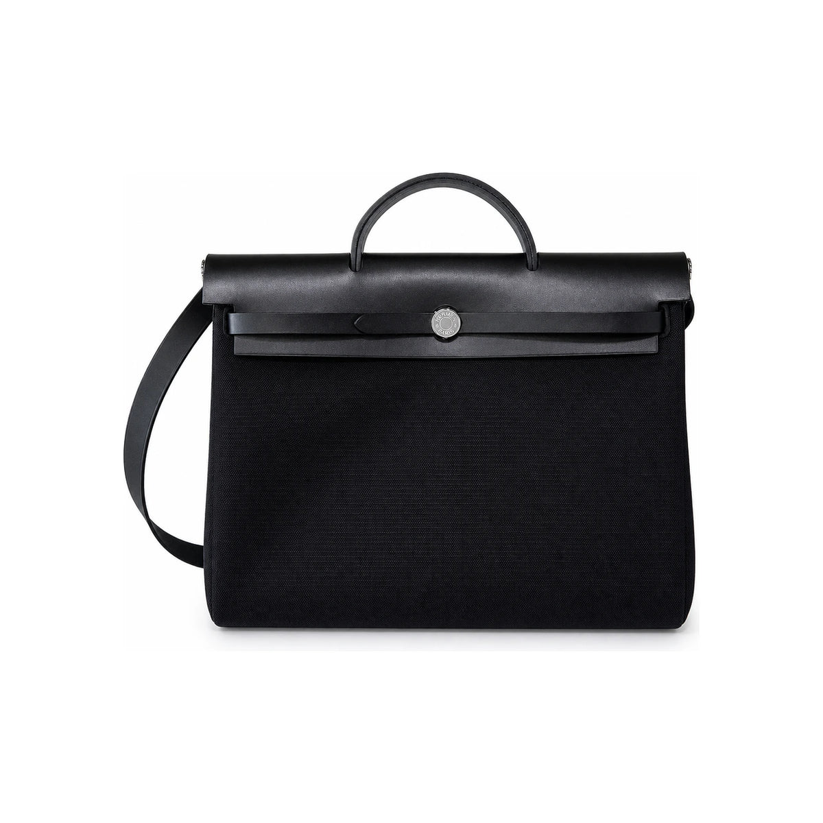 HERMES Black Canvas Shoulder Tote Messenger Bag Silver Hardware