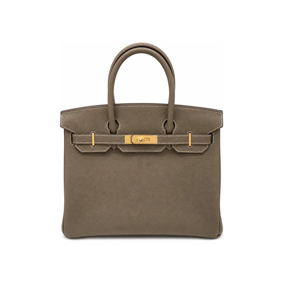 HERMES Etoupe Leather Birkin 30 Tote Bag with Gold Hardware
