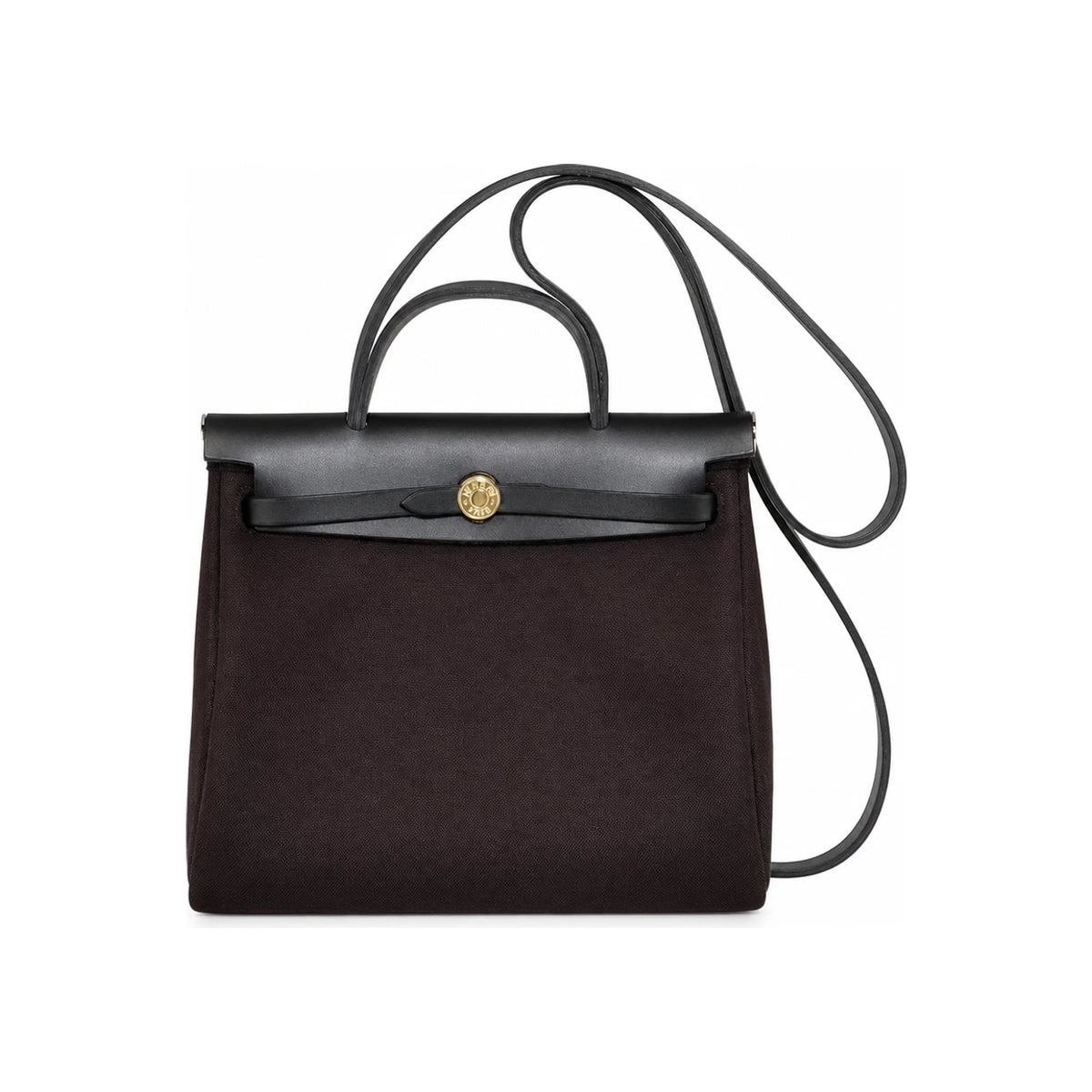 HERMES Brown Canvas Herbag 31 Shoulder Tote Bag Gold Hardware