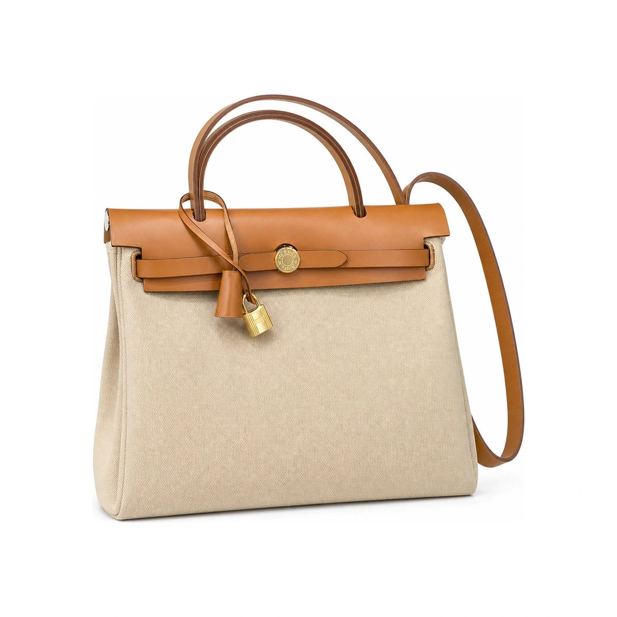 HERMES Herbag 31 Shoulder Tote Bag Beton Canvas Gold Hardware