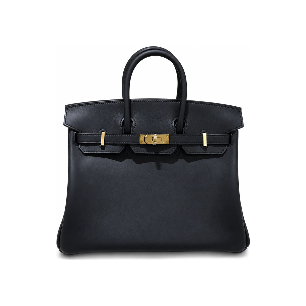 HERMES Swift Leather Birkin Tote Bag Black Gold Hardware 25cm