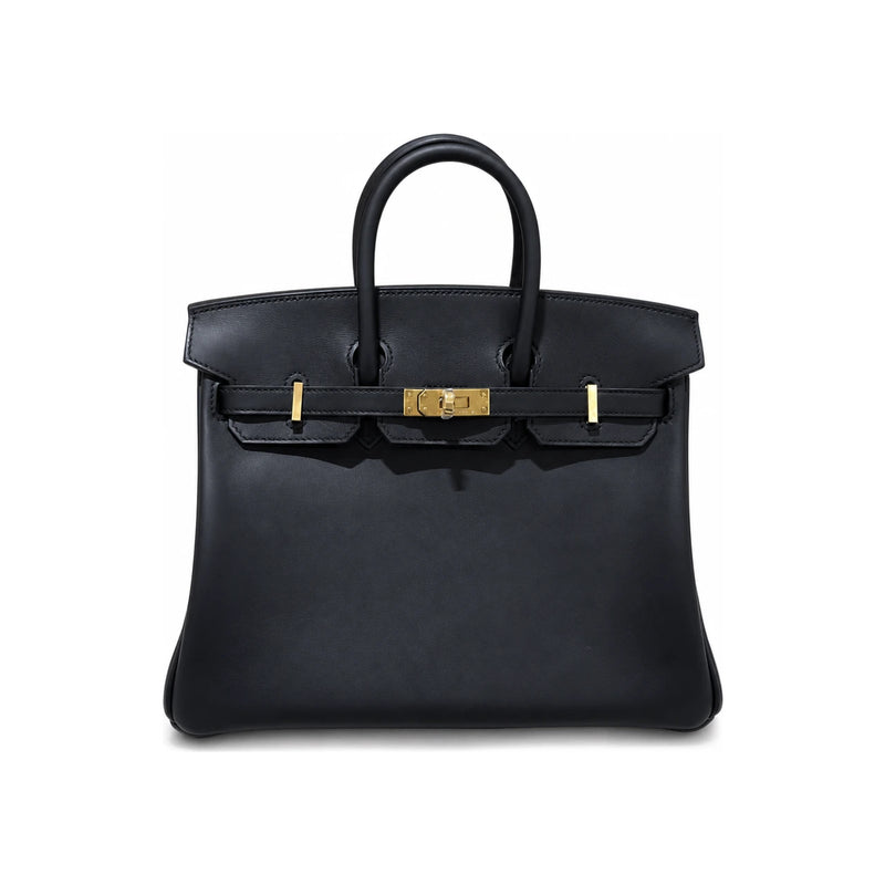 HERMES Swift Leather Birkin Tote Bag Black Gold Hardware 25cm