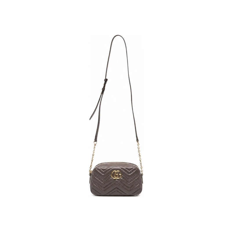 GUCCI GG Marmont Small Camera Bag Crossbody Brown Leather