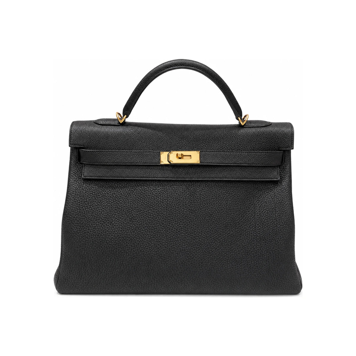 HERMES Kelly Black Leather Tote Bag with Gold Hardware