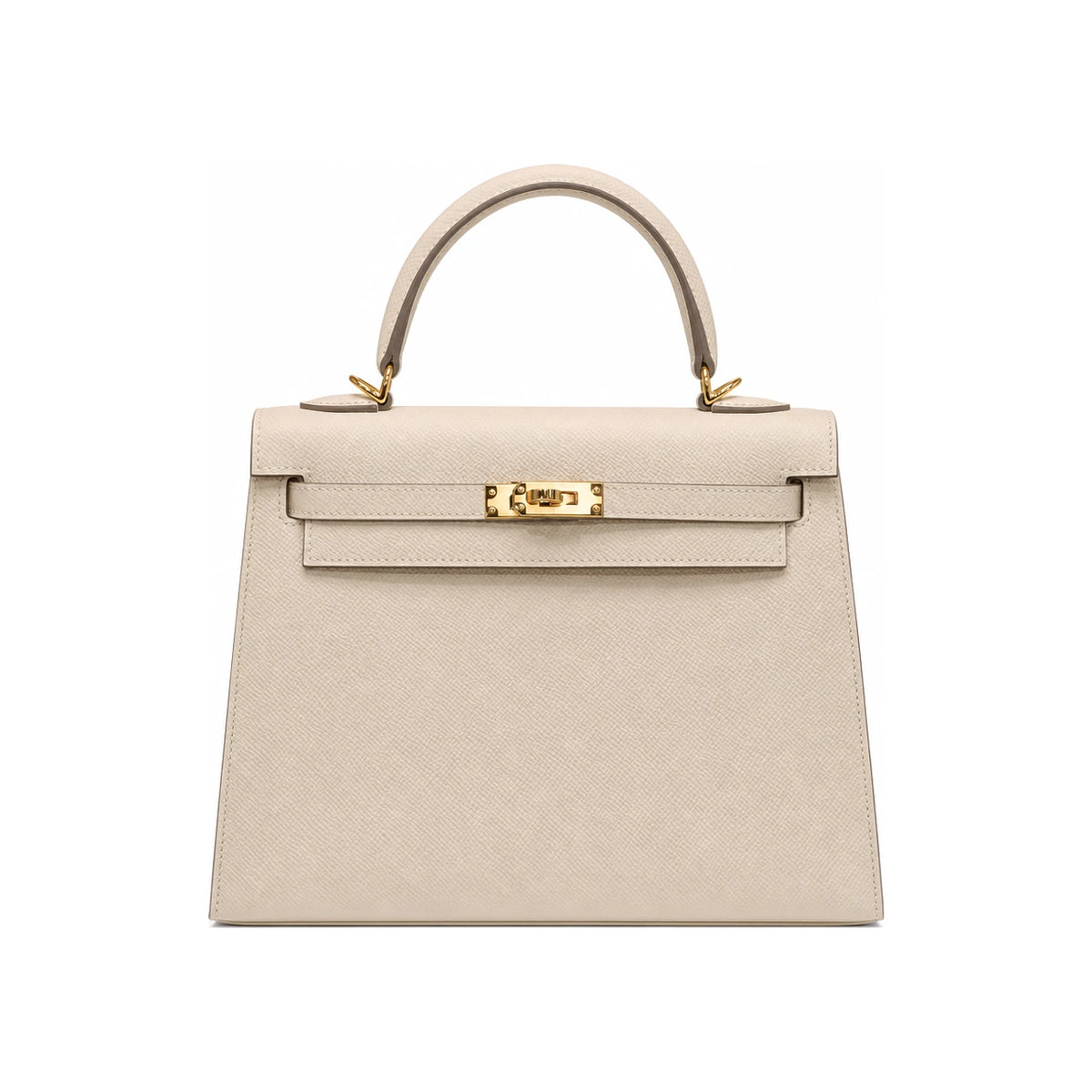 HERMES Epsom Leather Kelly 25 Ivory Shoulder Bag Gold Hardware