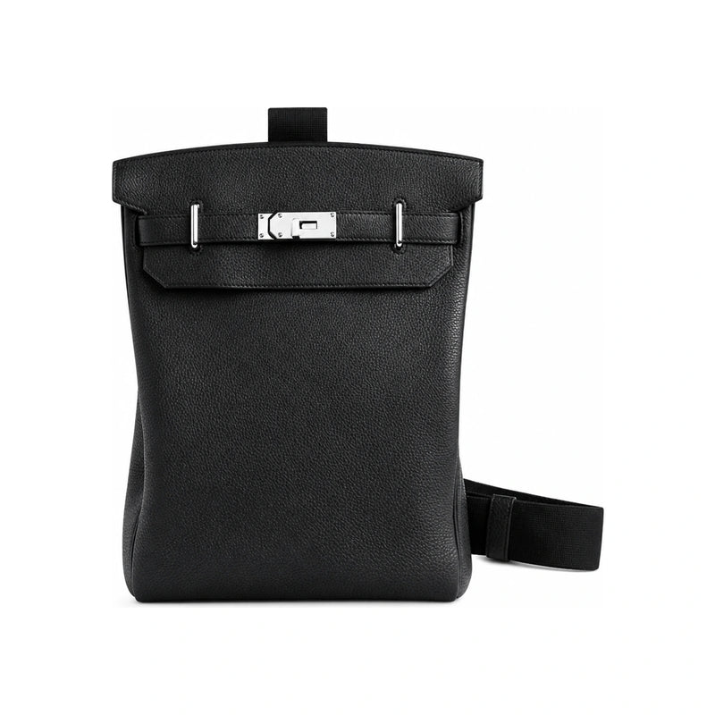 HERMES Black Togo Leather Herbag Backpack Palladium Hardware GM