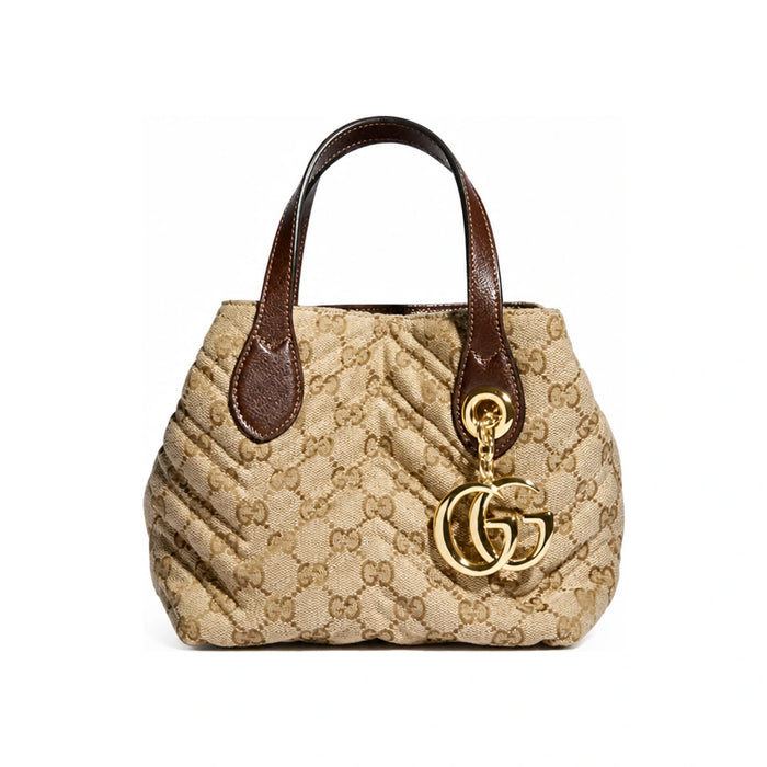 GUCCI GG Marmont Small Tote Bag Beige Leather Tote