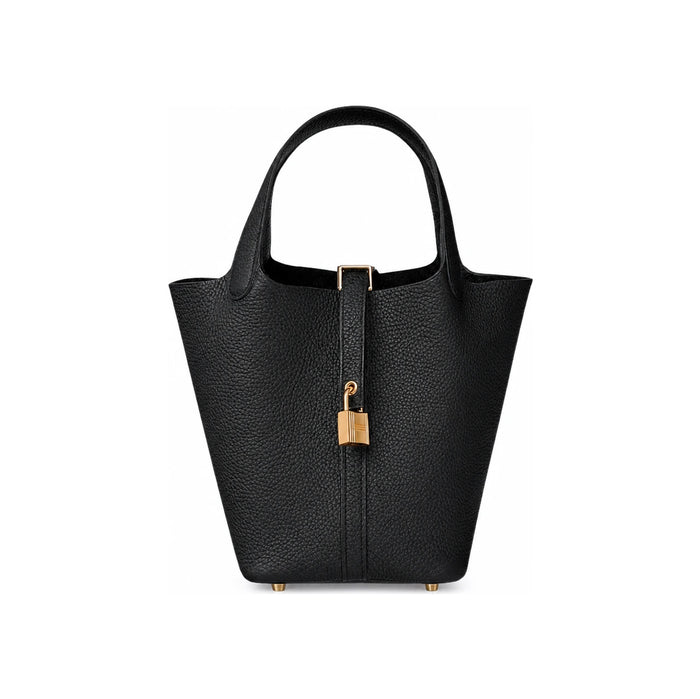 HERMES Black Clemence Picotin Lock 18 Tote Bag with Gold Hardware