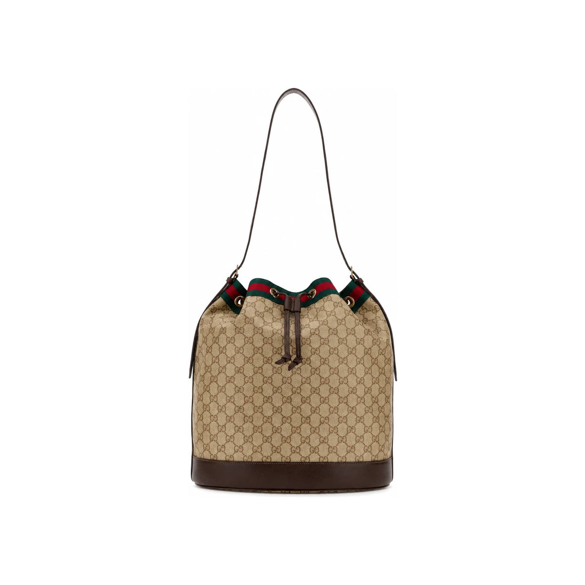 GUCCI Venice Large Bucket Bag Beige Canvas Leather Shoulder Bag
