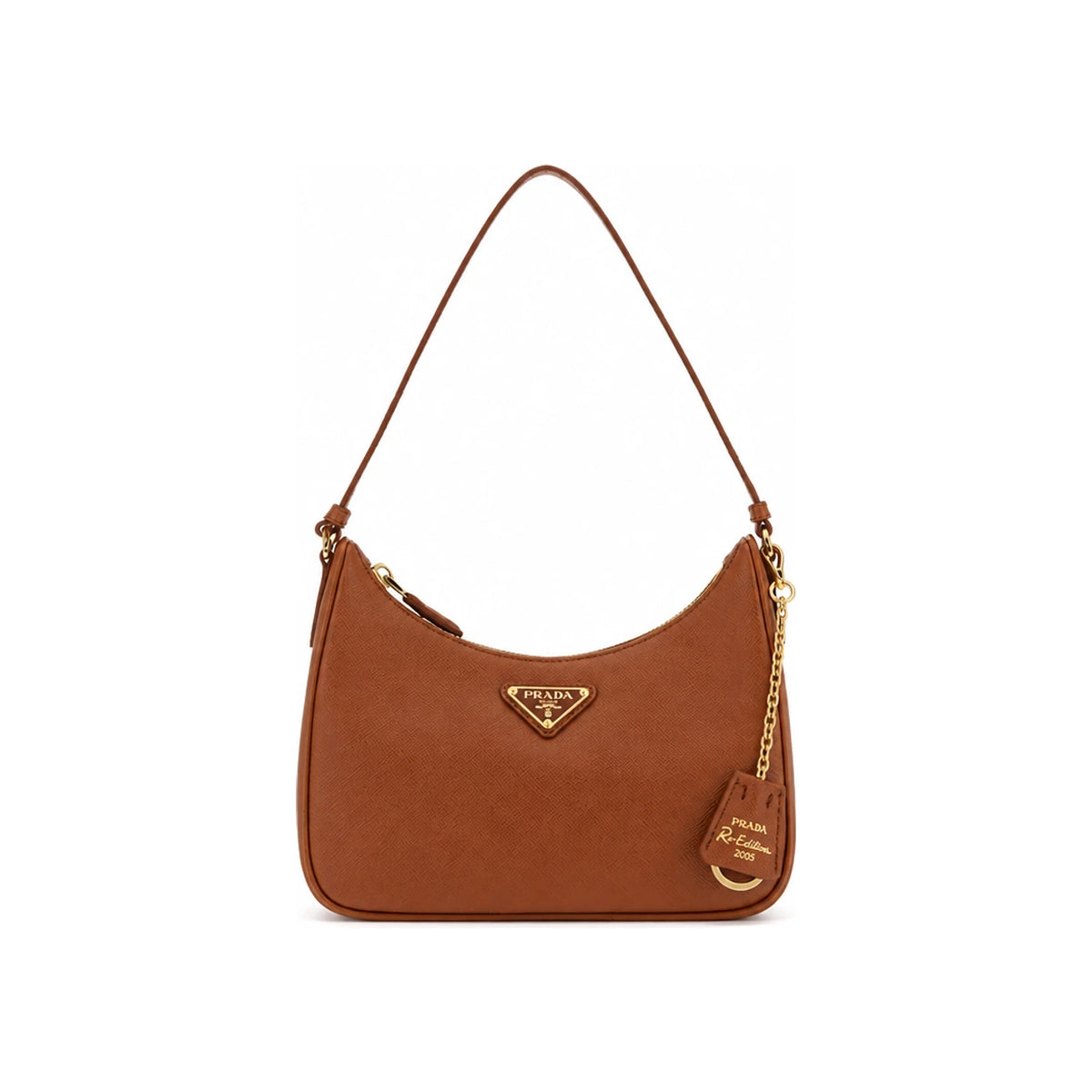 PRADA Triangle Logo Re-Edition 2005 Mini Shoulder Bag Caramel