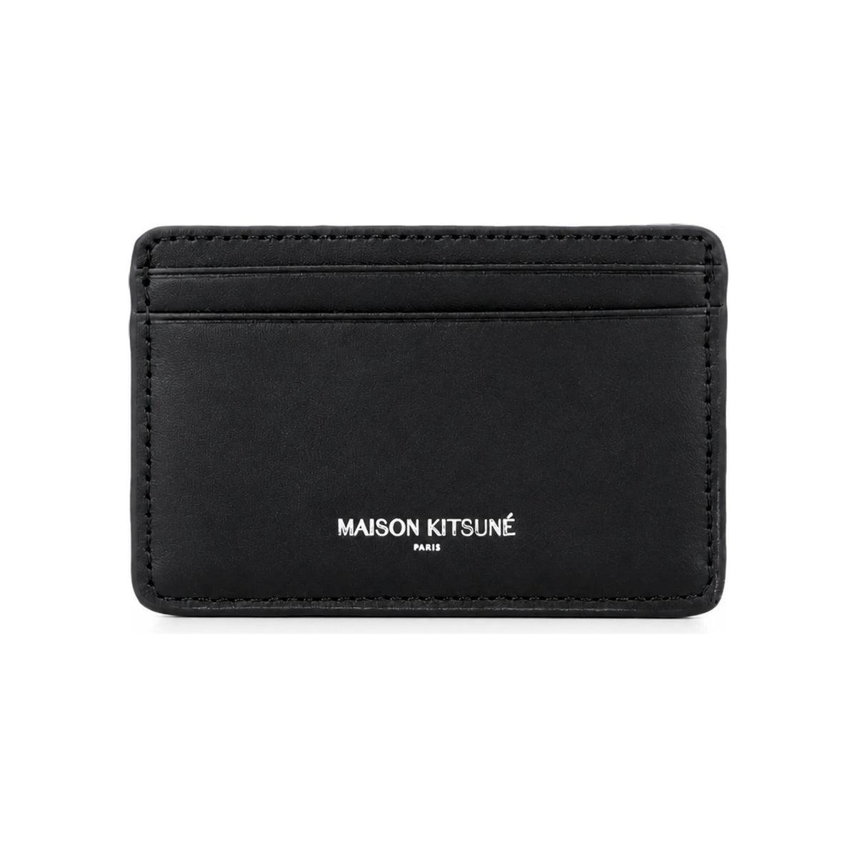 Maison Kitsune Black Leather Unisex Card Holder