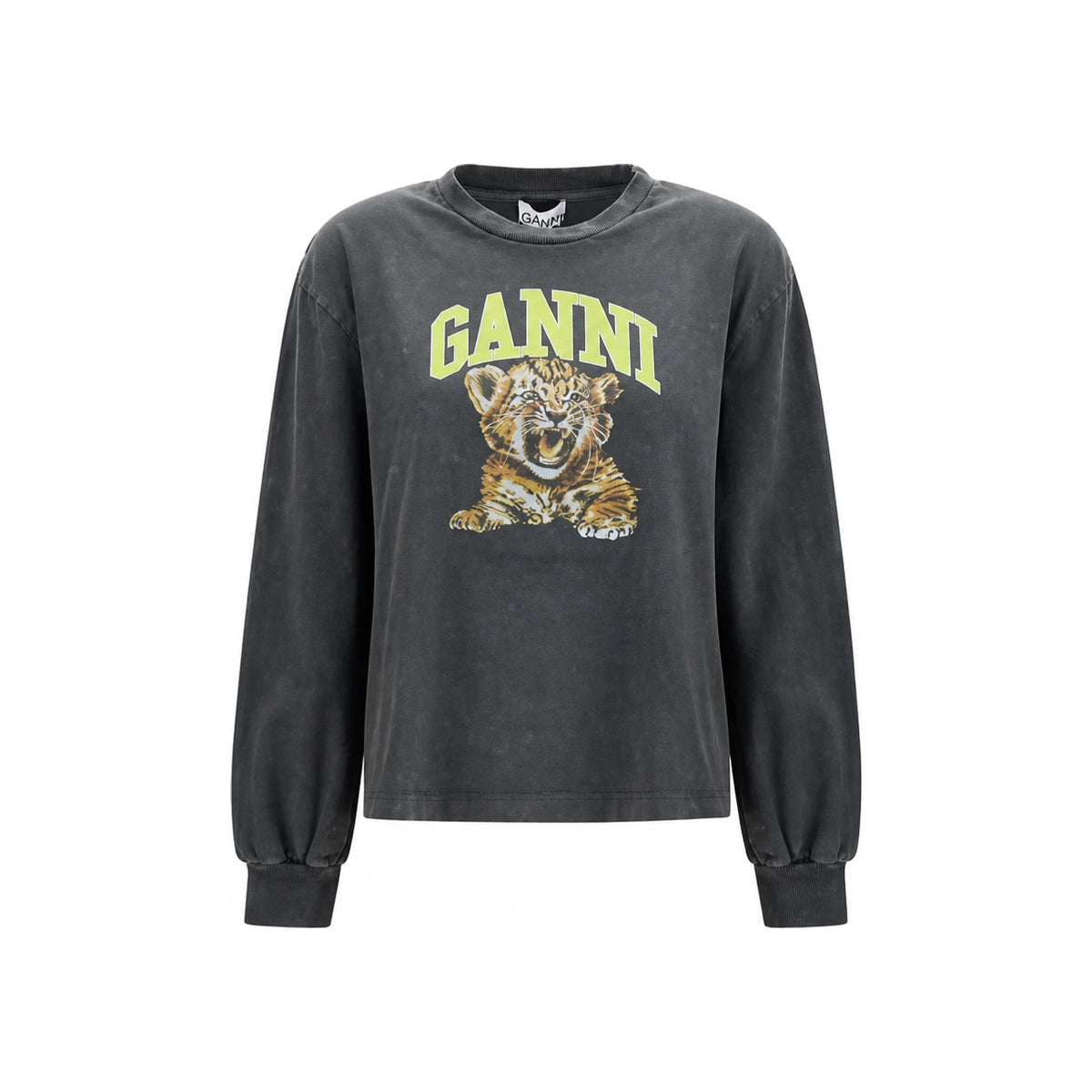 GANNI Tiger Logo Long Sleeve T-Shirt Women Beige