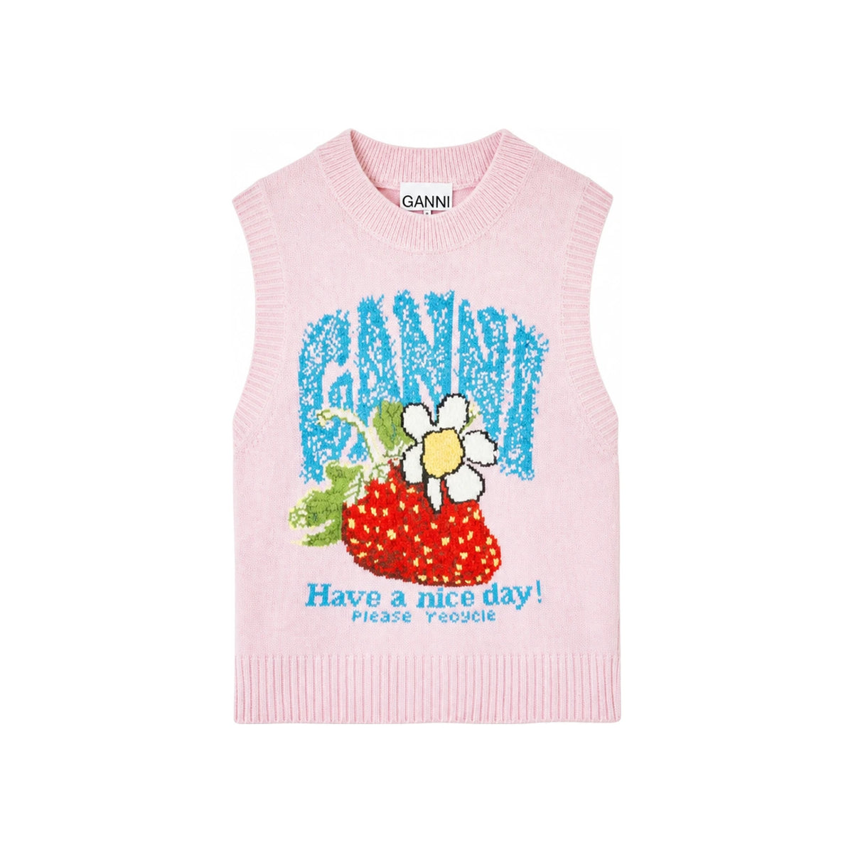 GANNI Strawberry Graphic Wool Knit Vest