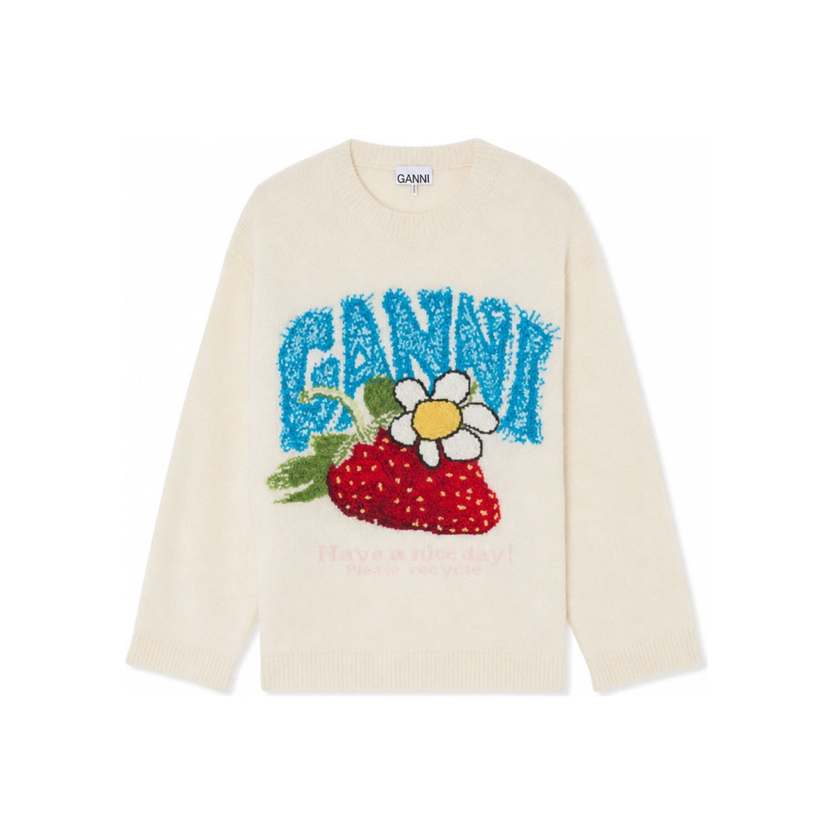 GANNI Strawberry Oversized Graphic Wool Sweater Women’s Crewneck