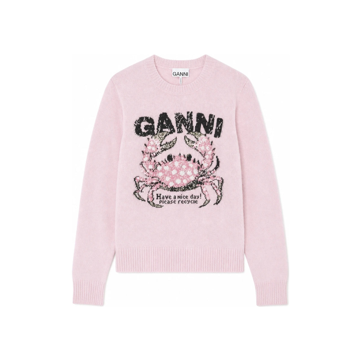 GANNI Crab Logo Wool Blend Crewneck Sweater for Women