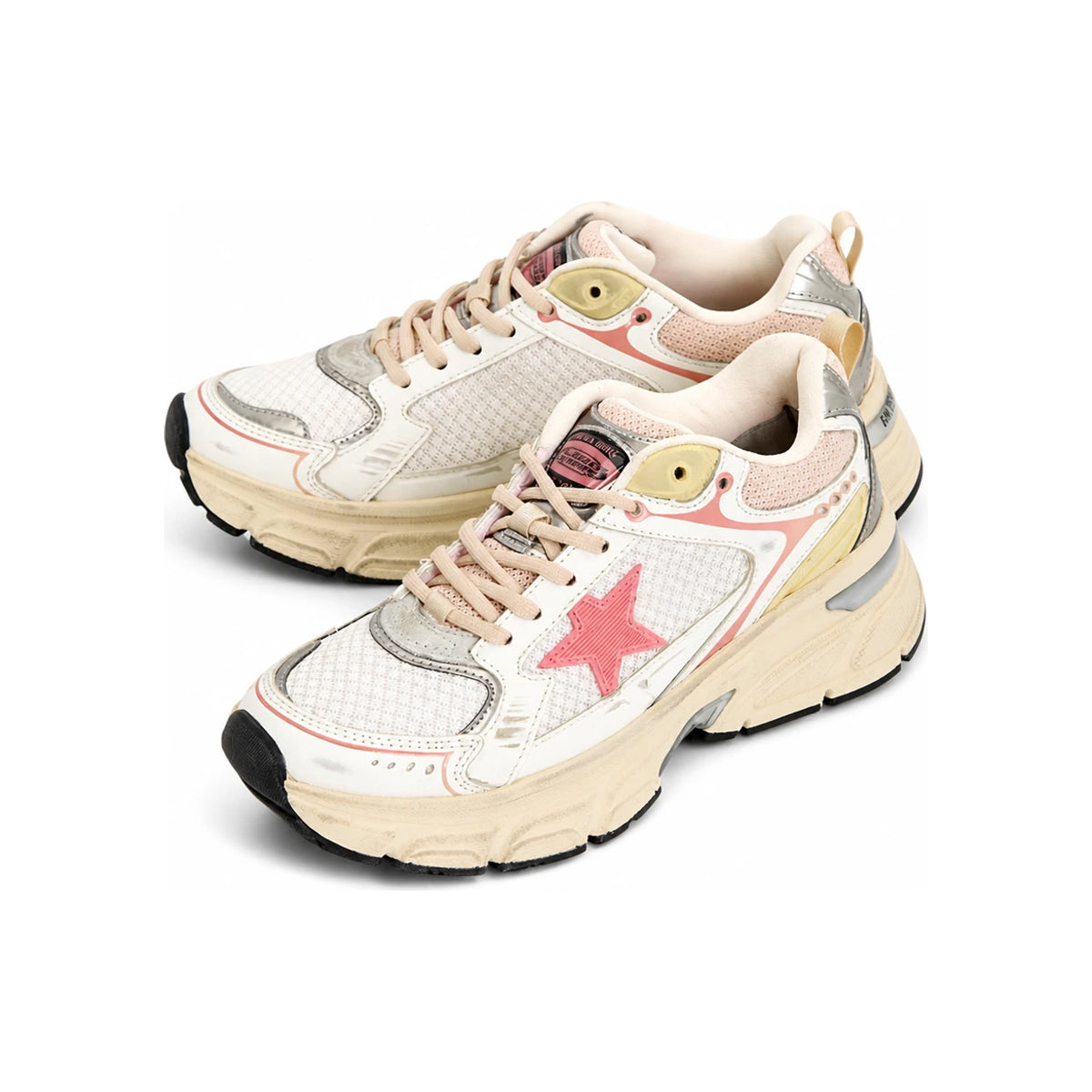 GOLDEN GOOSE White Pink Silver Leather Sneakers